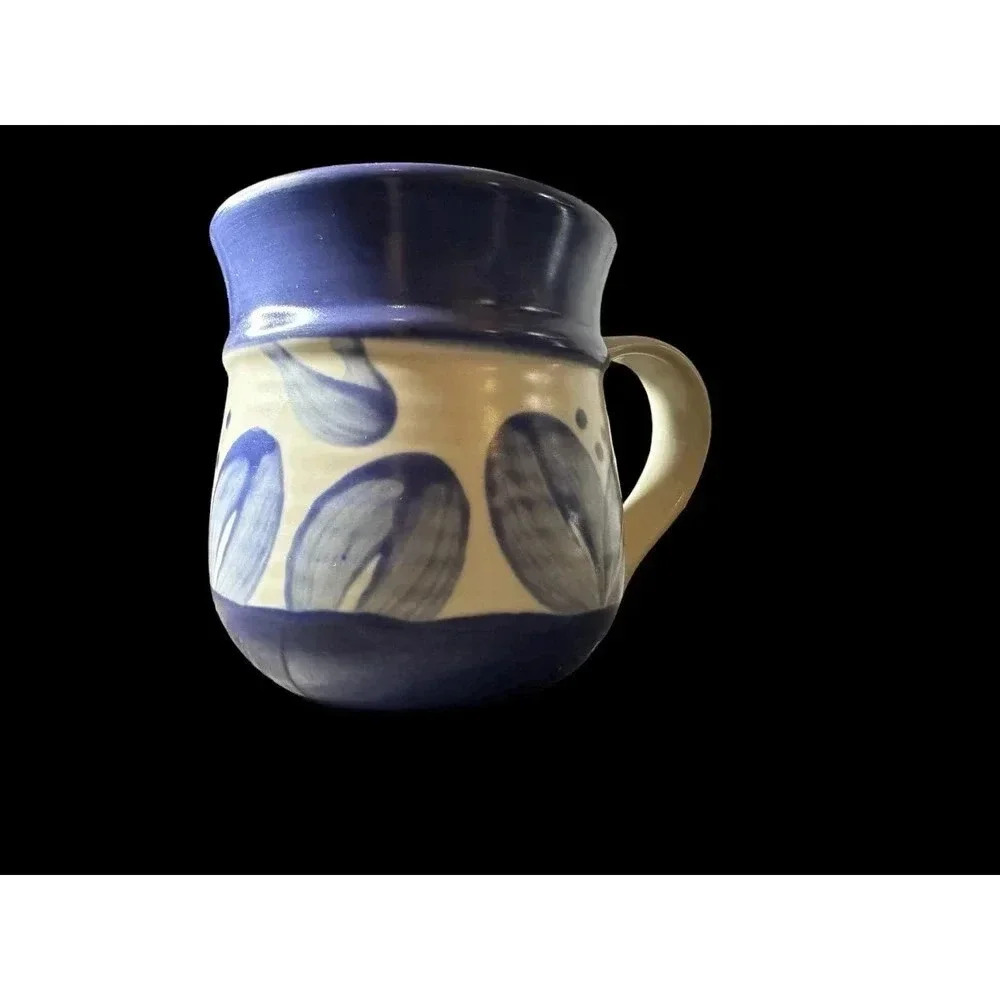 Pfaltzgraff Villa Flora Mexico Blue Leaf Leaves Pottery Coffee Mug Cup